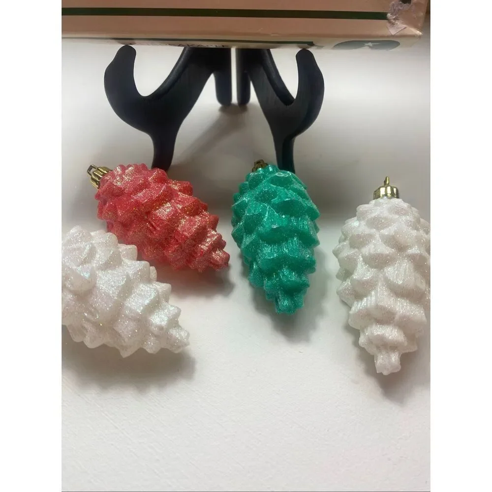 Vintage Trim A Home Unbreakable Pinecone Ornaments Set of 8 Glitter Holiday